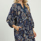 Floral Paisley Split Neck Mini Dress by Umgee in Navy