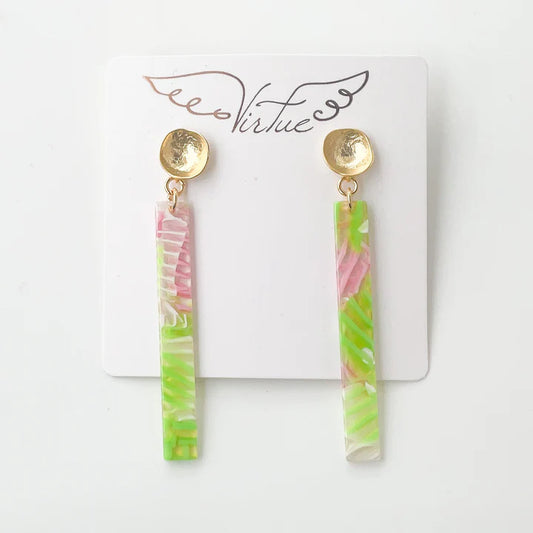 Hammered Post w/ Acrylic Bar Earring by Virtue in Pink/Green