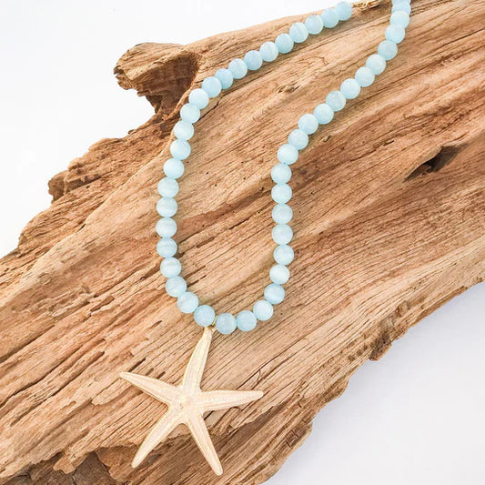 8mm Gemstone Necklace Starfish by Virtue Jewelry Design in Sky