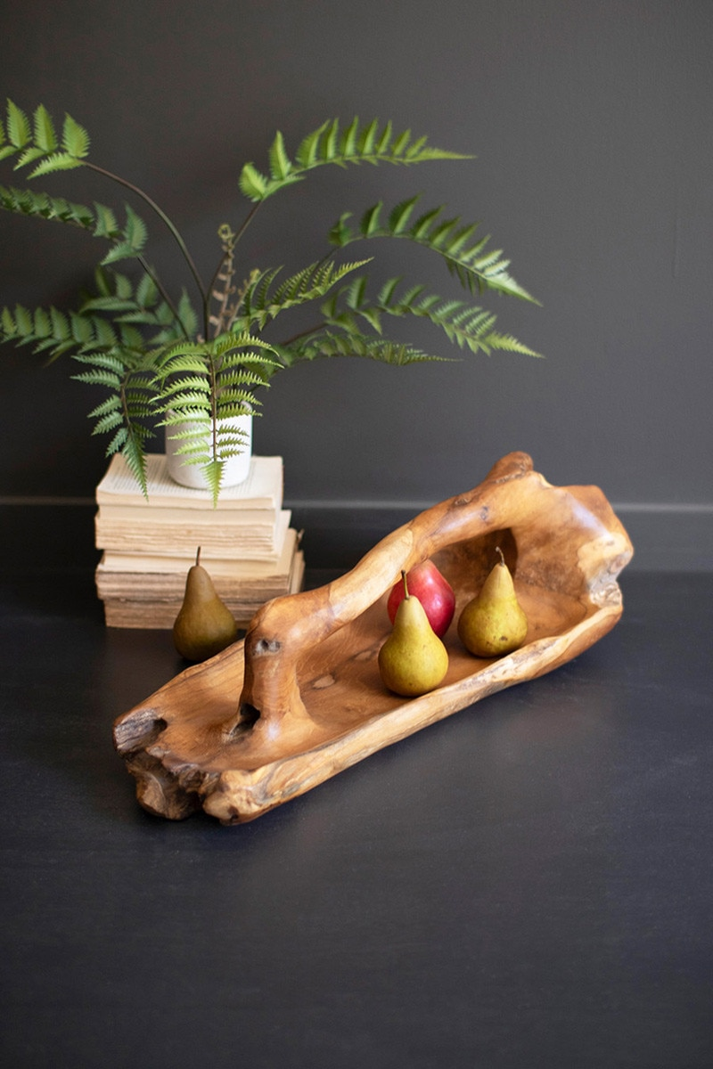 Large Oval Teak Bowl with Handle by Kalalou