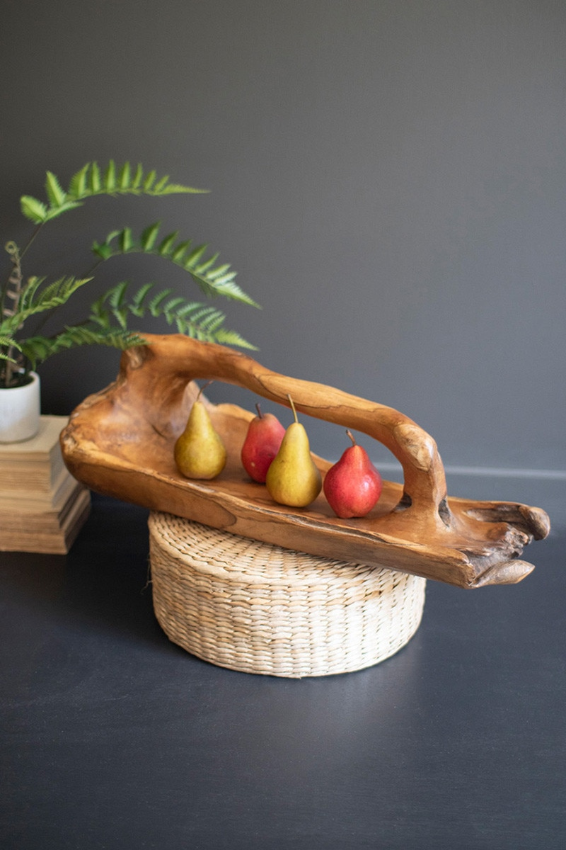Large Oval Teak Bowl with Handle by Kalalou
