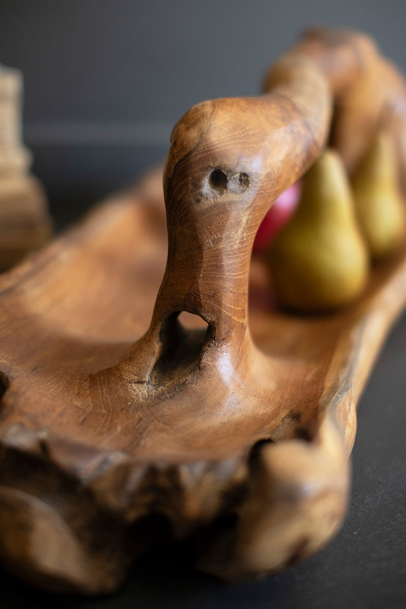 Large Oval Teak Bowl with Handle by Kalalou