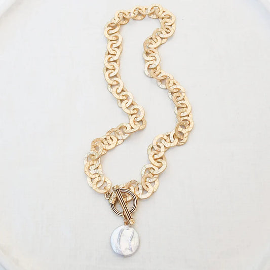 Coin Pearl Washer Necklace by Virtue in Gold