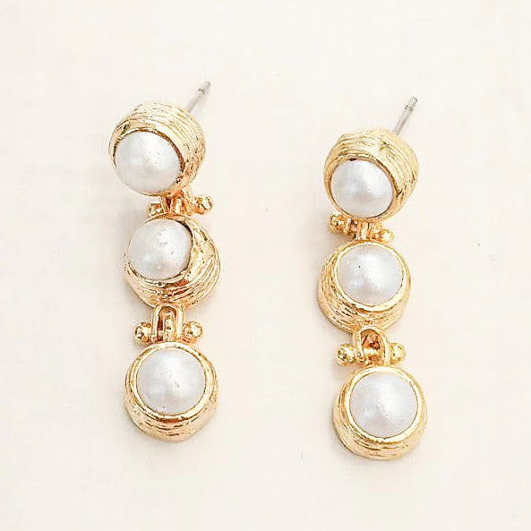 The Lynda Luxe Triple Drop Pearl Earrings by Virtue Jewelry