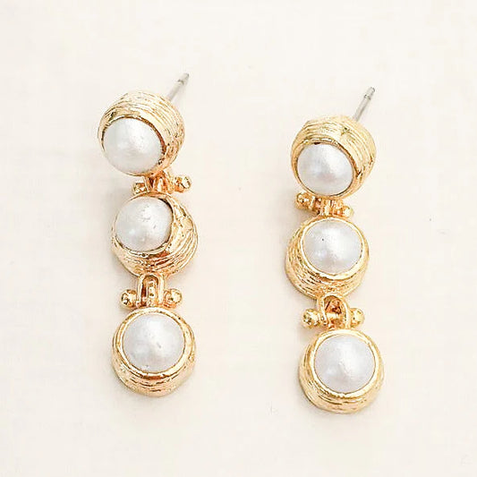 The Lynda Luxe Triple Drop Pearl Earrings by Virtue Jewelry