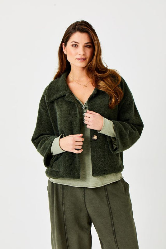 Noah Soft Fluffy Jacket w/Front Pockets by Suzy D London in Olive