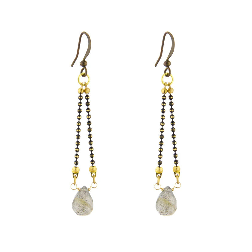 Double Dew Drop Earrings by Santore Jewelry in Bronze/Labradorite