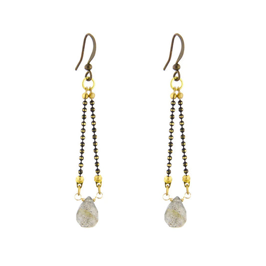 Double Dew Drop Earrings by Santore Jewelry in Bronze/Labradorite