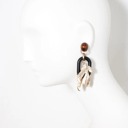 Jardin Earring by Castlecliff in Tortoise/Black/Brass