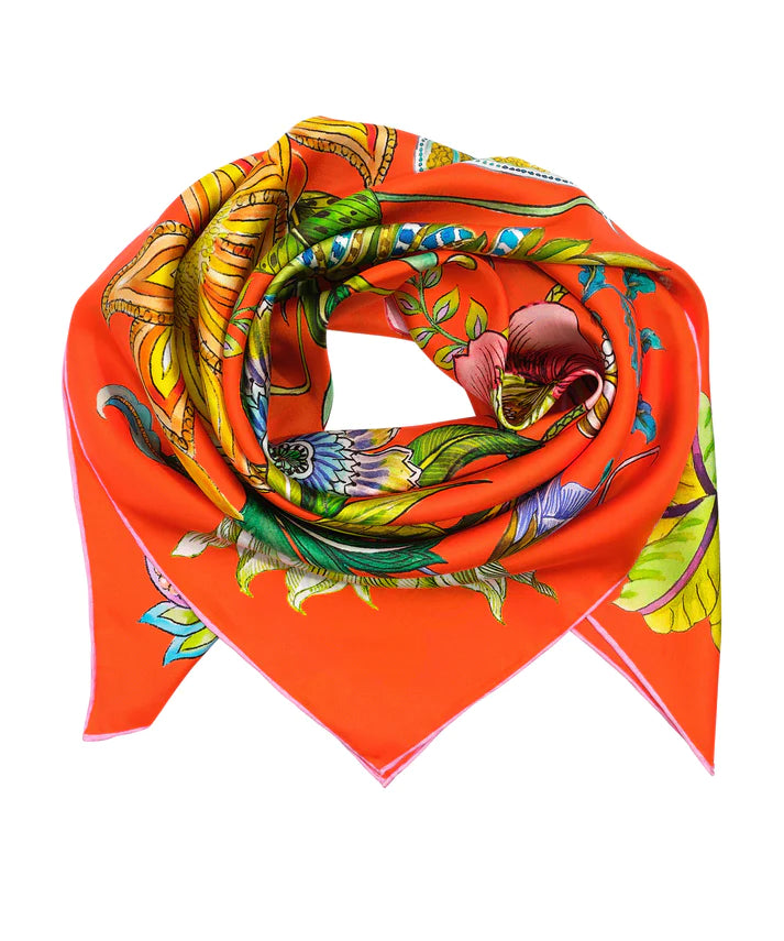 Sunkissed Silk Square Scarf by Echo in Tangerine