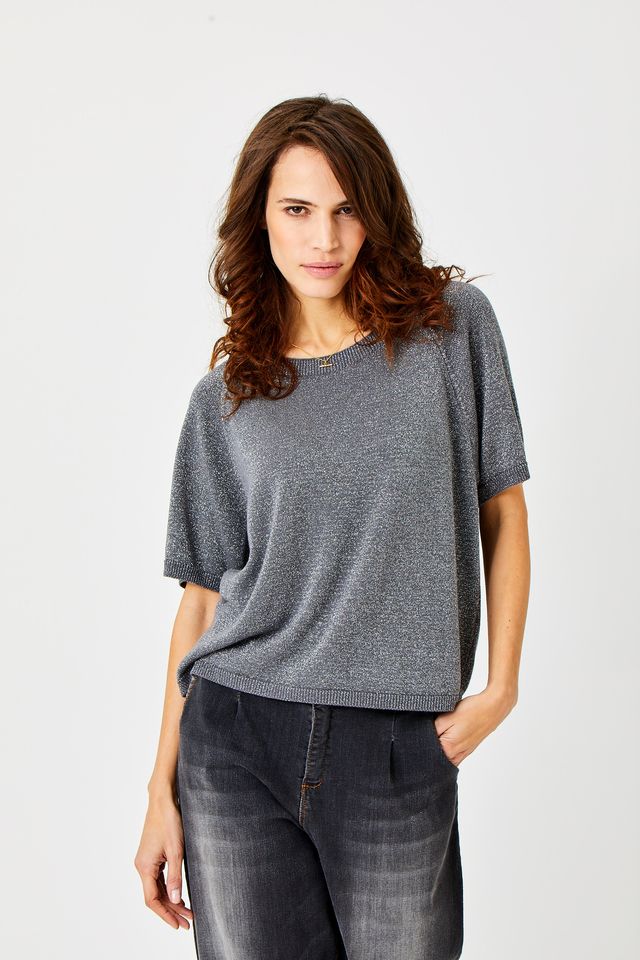 Ludo Knit Tee w/Lurex by Suzy D London in Dark Grey