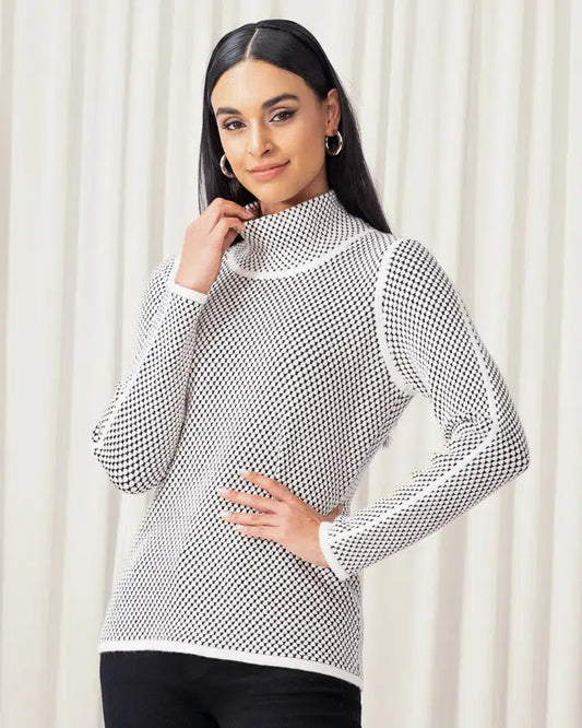 Highneck Top by Elena Wang in Charcoal & White