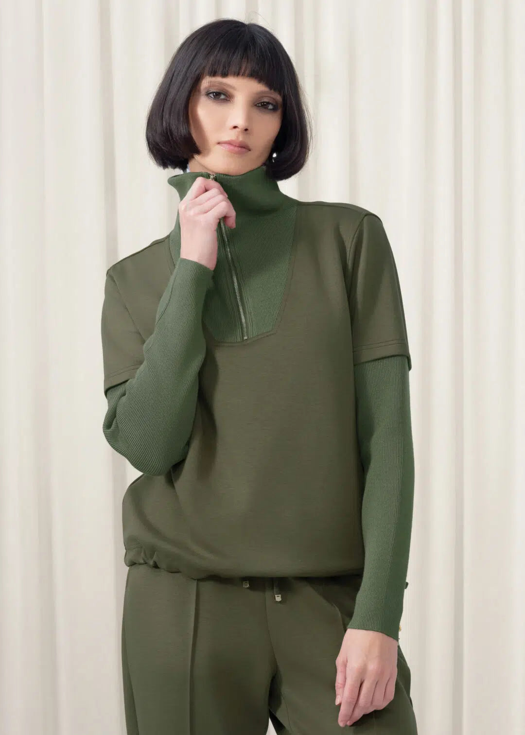 Zip Top by Elena Wang in Olive Khaki