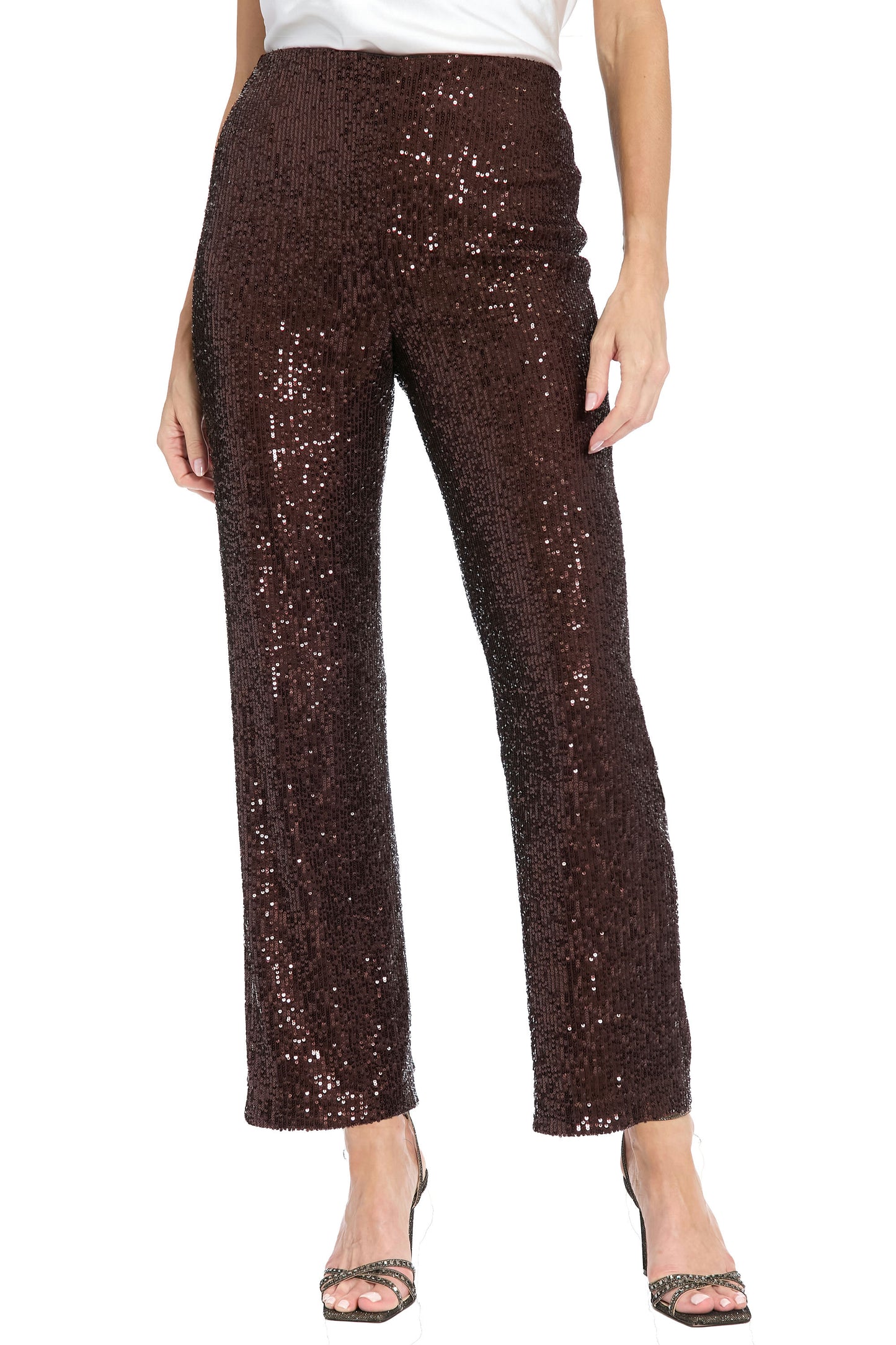 Clean Waistline Sequin Pull on Pant by Muse in Chocolate