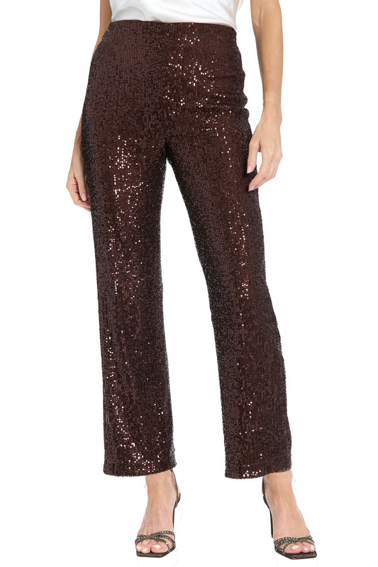 Clean Waistline Sequin Pull on Pant by Muse in Chocolate