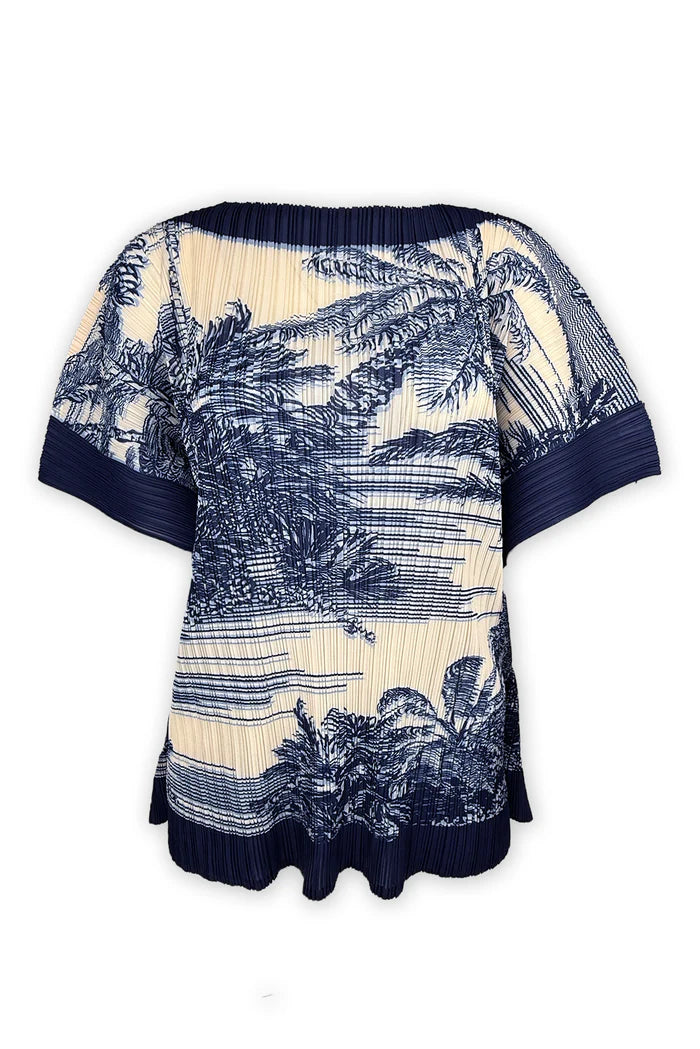 Elodie Plisse Scarf Top by Wild Cosmos in Navy Print