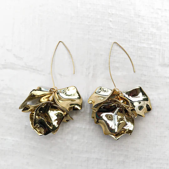 Hyacinth Tiered Earring on Marquis Hook by Virtue Jewelry in Metallic Gold