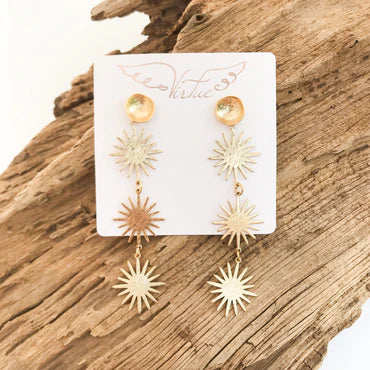 Triple Starburst on Hammered Post Earrings by Virtue Jewelry