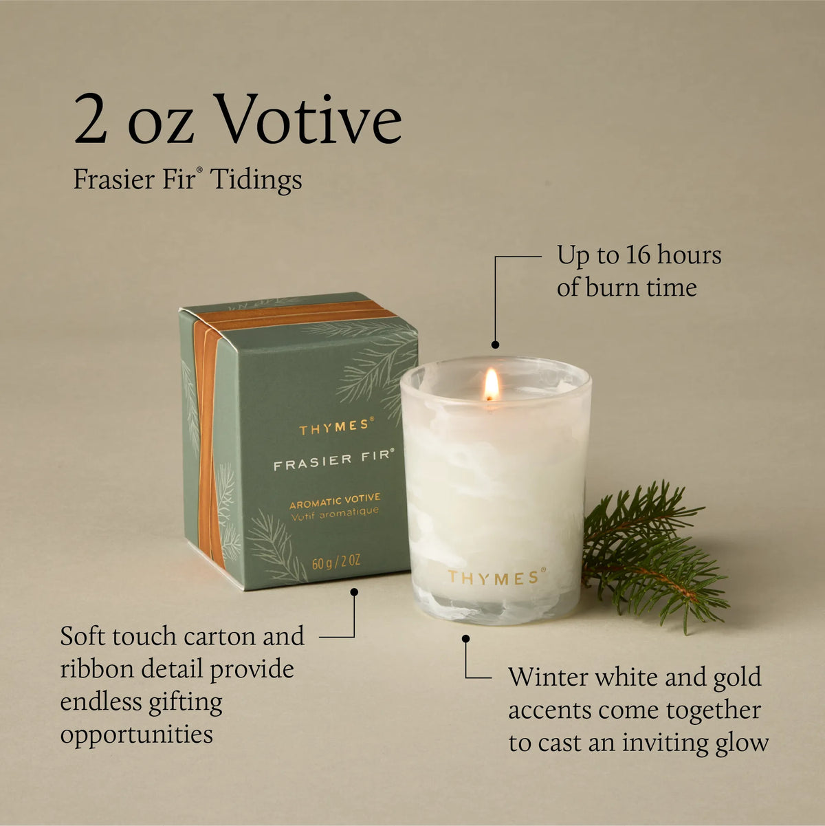 Frasier Fir Tidings Boxed Votive Candle by Thymes