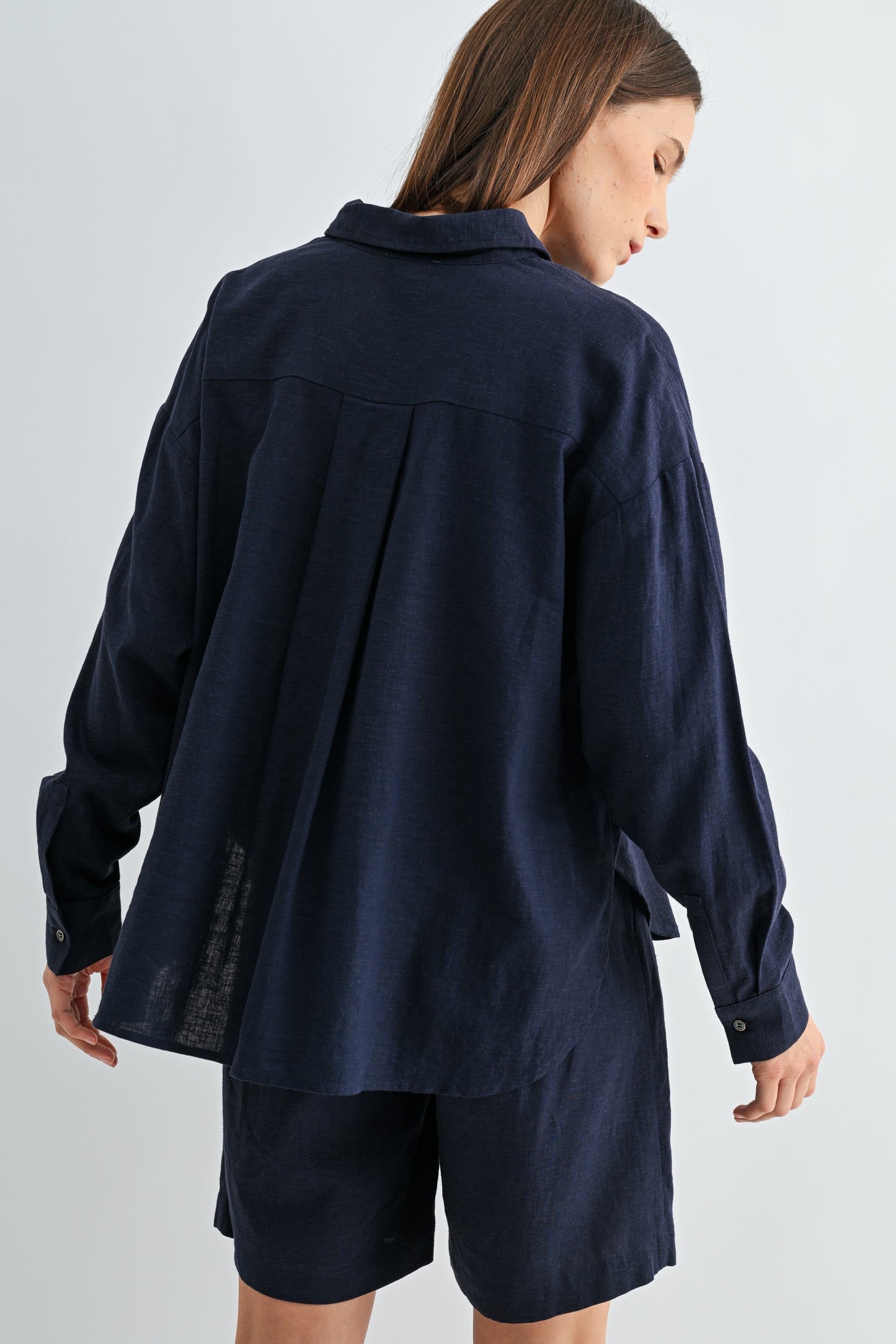 Linen Drop Shoulder Shirt by Fun2Fun in Navy