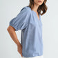 Linen Blend Pleated Raglan Top by Fun2Fun in Chambray