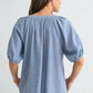Linen Blend Pleated Raglan Top by Fun2Fun in Chambray