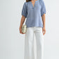 Linen Blend Pleated Raglan Top by Fun2Fun in Chambray