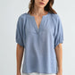 Linen Blend Pleated Raglan Top by Fun2Fun in Chambray
