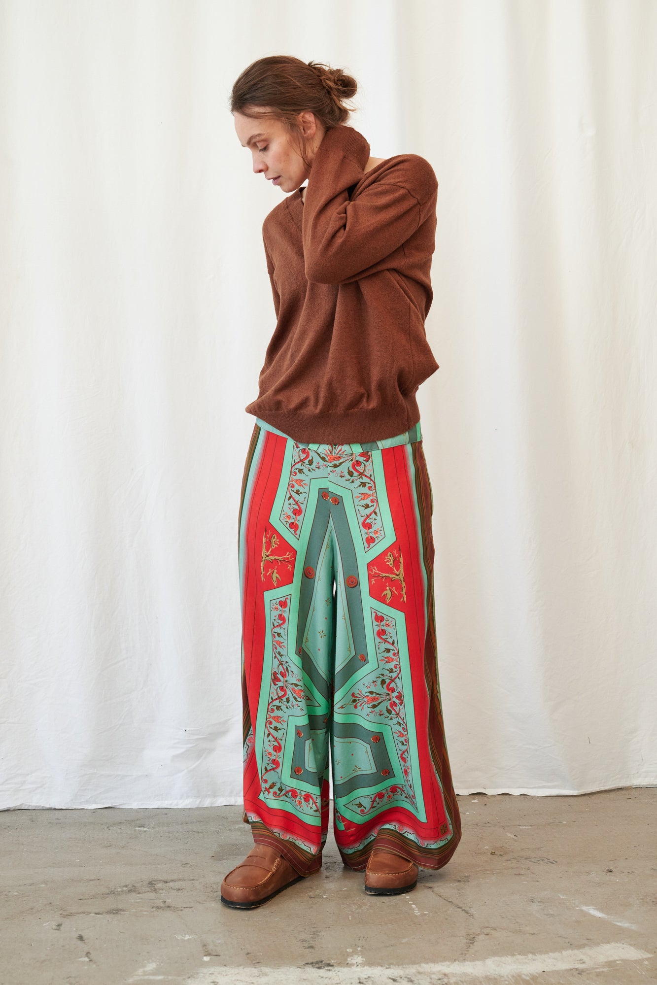 Fleur De Lys Palazzo Pants by One Hundred Stars in Aqua
