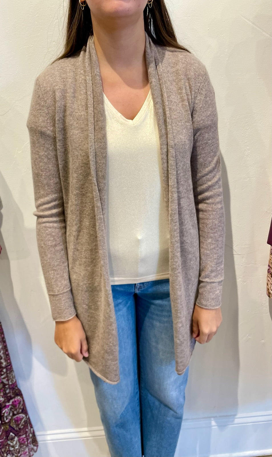 Cashmere Open Cardigan by InCashmere in Heather Almond