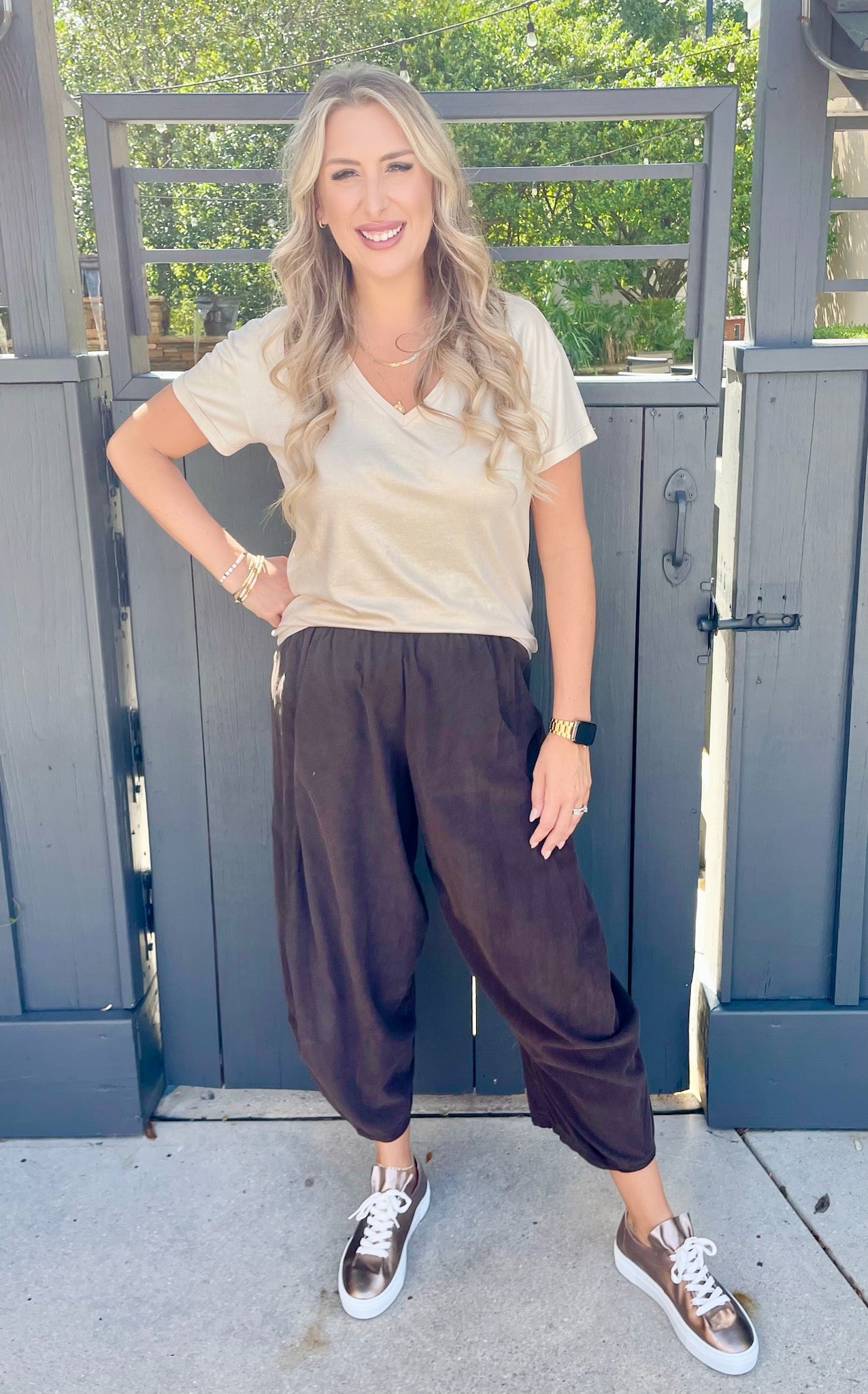 Corduroy Crop Pants with Slide Pockets by Saga in Coco