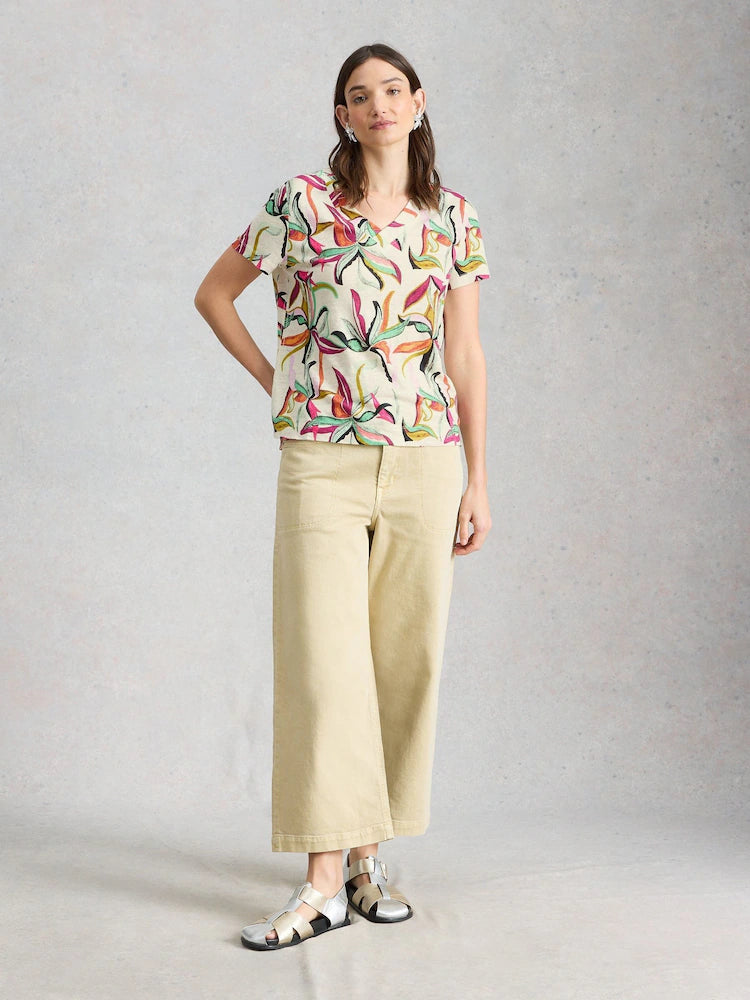 Susie V Neck Linen Tee by White Stuff in Ivory