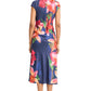 Mock Neck Cap Sleeve w/ Floral Placement Print by Maggy London in Navy/Rust