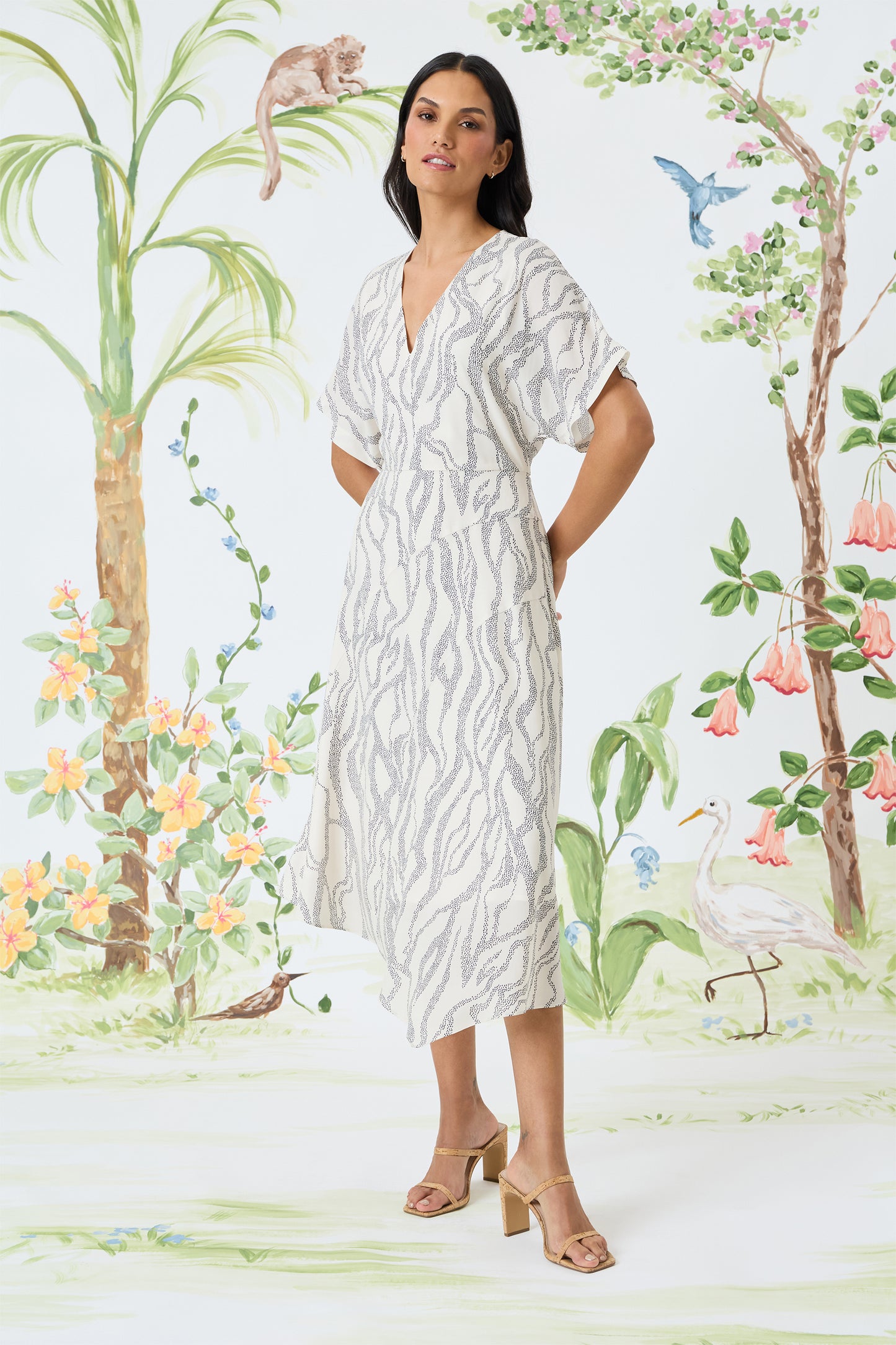 Print Dress by Maggy London in Ivory/Charcoal
