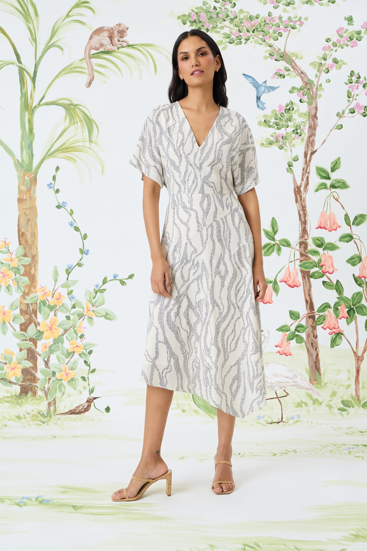 Print Dress by Maggy London in Ivory/Charcoal