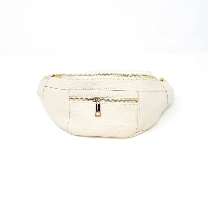 Leather Crossbody Fanny Pack by German Fuentes in Ivory