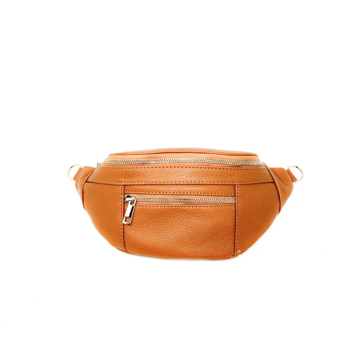 Leather Crossbody Fanny Pack by German Fuentes in Camel