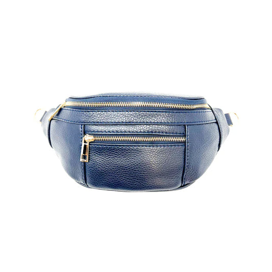 Leather Crossbody Fanny Pack by German Fuentes in Navy