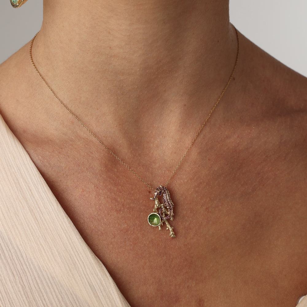 Coralia Necklace by Kalliope Jewelry in Purple/Green Enamel