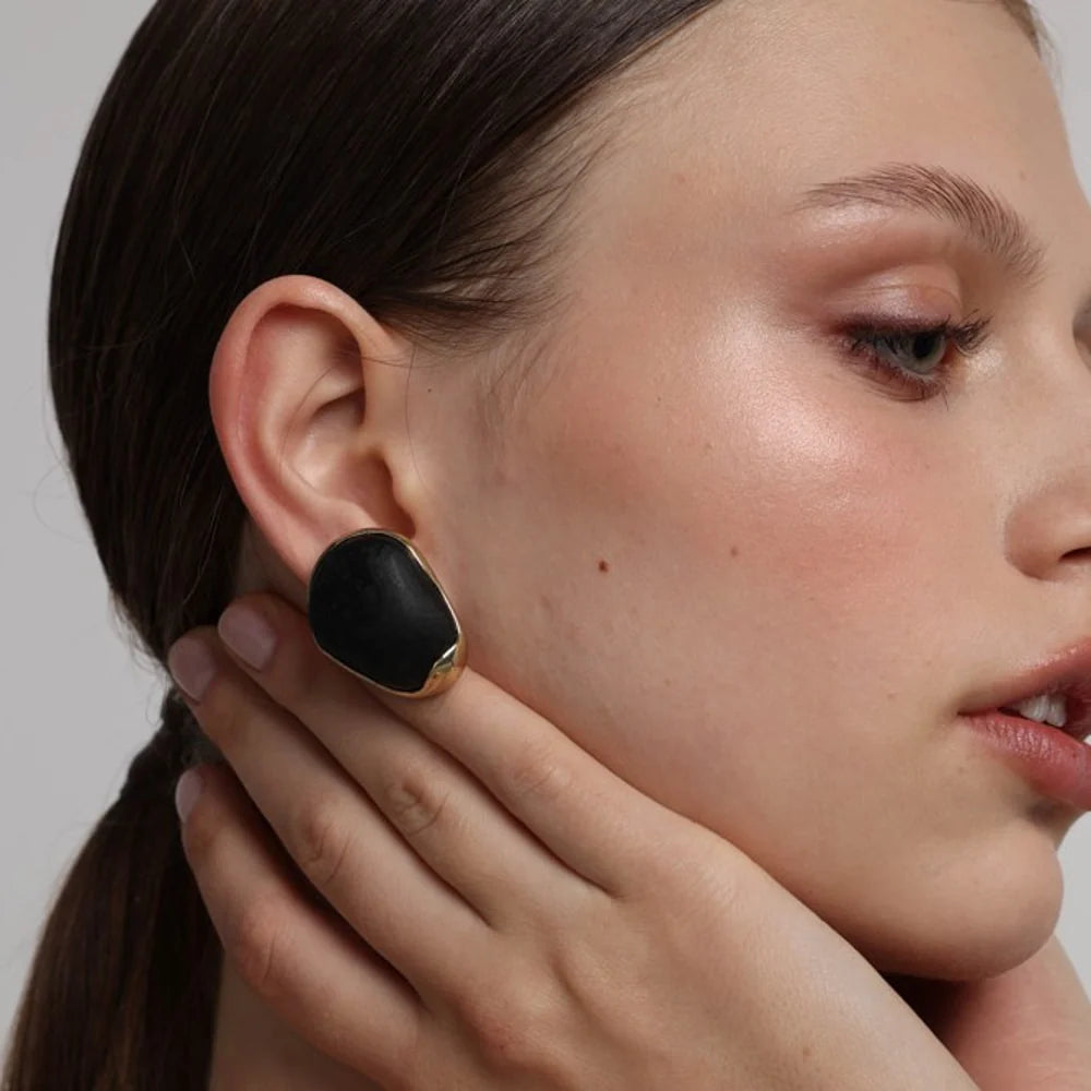 Stoneveil Earrings by Kalliope Jewelry in Black Resin