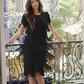 Kayla Fringe Plisse' Satin Dress by Wild Cosmos in Black