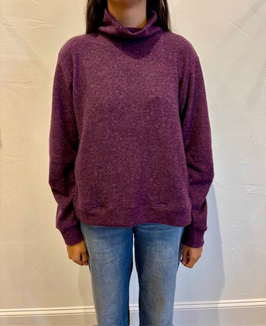 Mock Neck Pleated Sleeves Top by Nally & Millie in Purple