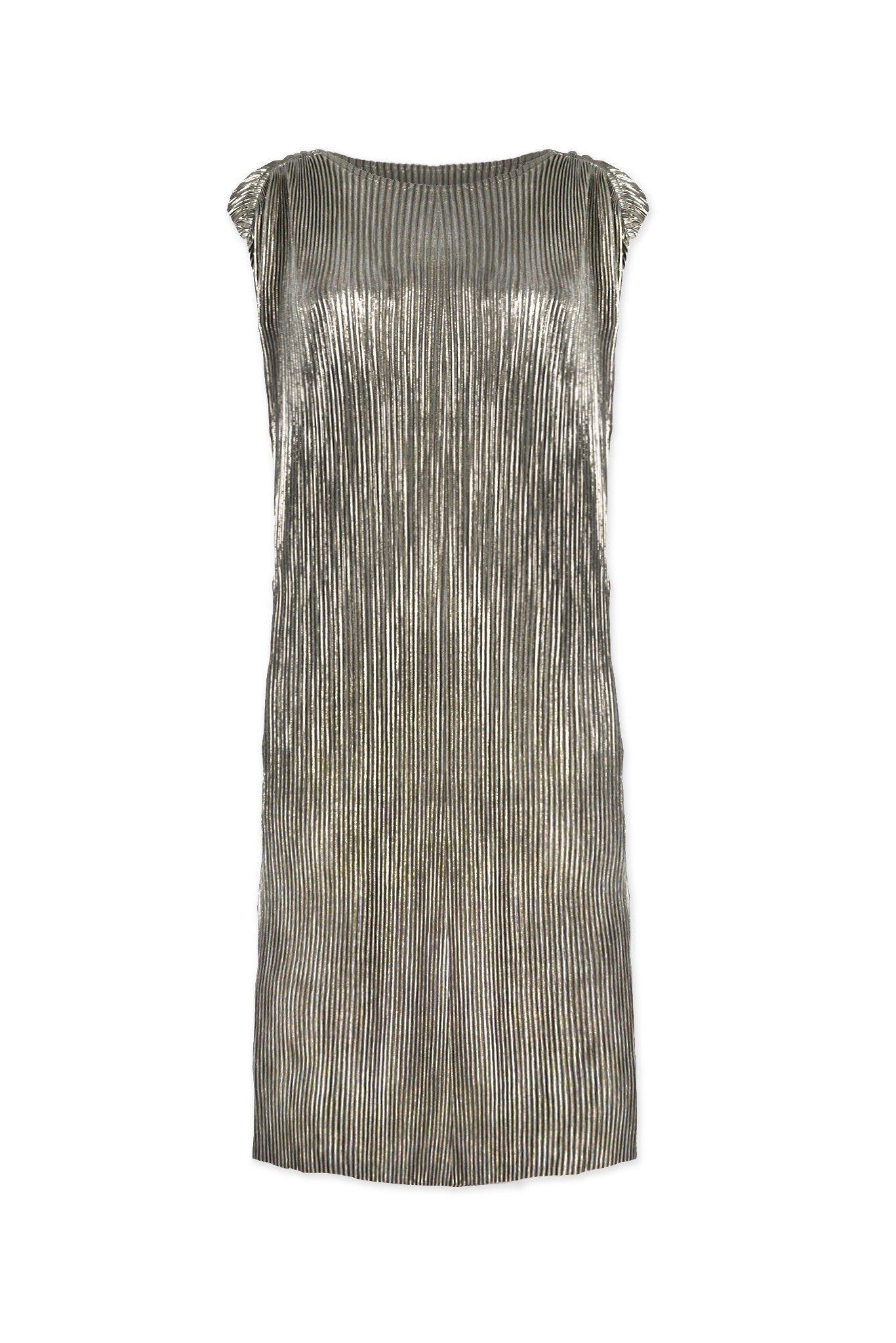 Victoria Goddess Metallic Plisse' Satin Dress by Wild Cosmos in Gold