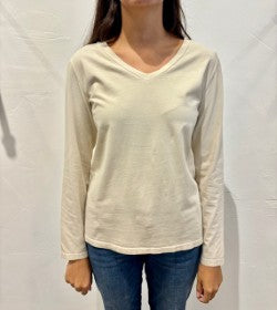 Long Sleeve V Neck Tee by Pure Amici in Latte