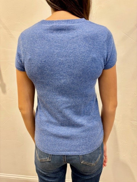 Cashmere Luxury Tee by InCashmere in Heather Blue Jean