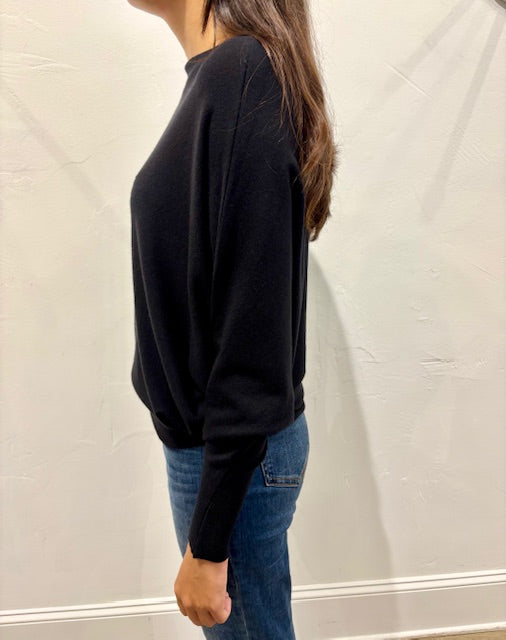 Lincoln Slash Neck Batwing Knit Sweater by Suzy D London in Jet Black