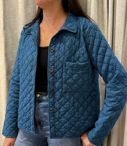 Quilted Parachute Crop Shirt Jacket by Cut Loose in Peacock