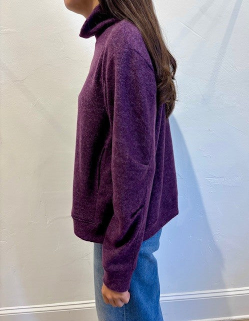 Mock Neck Pleated Sleeves Top by Nally & Millie in Purple