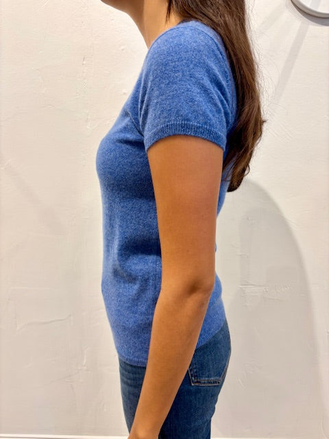 Cashmere Luxury Tee by InCashmere in Heather Blue Jean