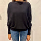 Lincoln Slash Neck Batwing Knit Sweater by Suzy D London in Jet Black
